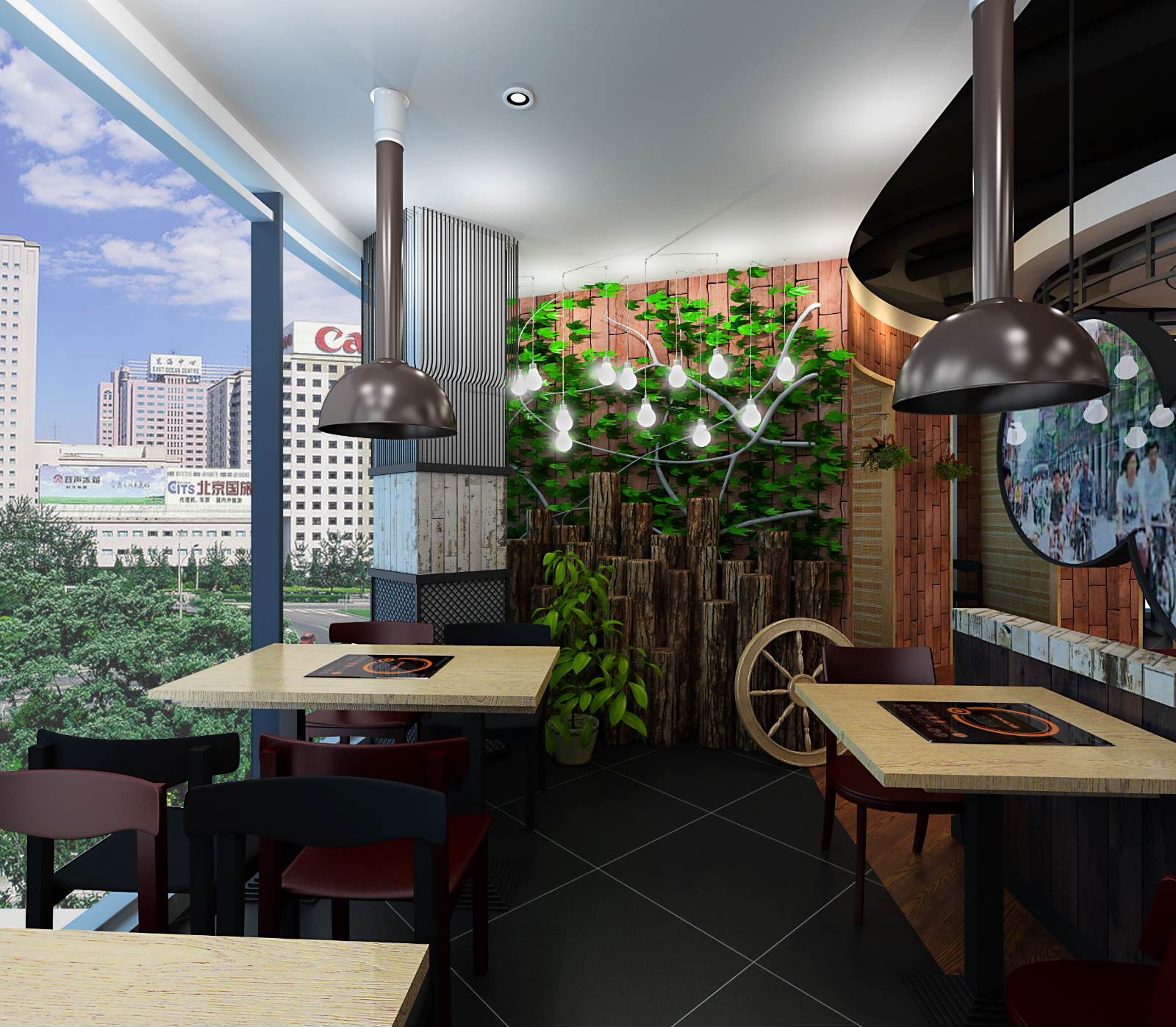 原木風(fēng)格烤肉店裝修設(shè)計-第3張圖片-上海古都建筑設(shè)計集團